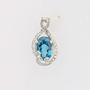 10k London Blue Topaz Pendant 7.83ct 14x10mm  with Diamond Accents weight is 4.3